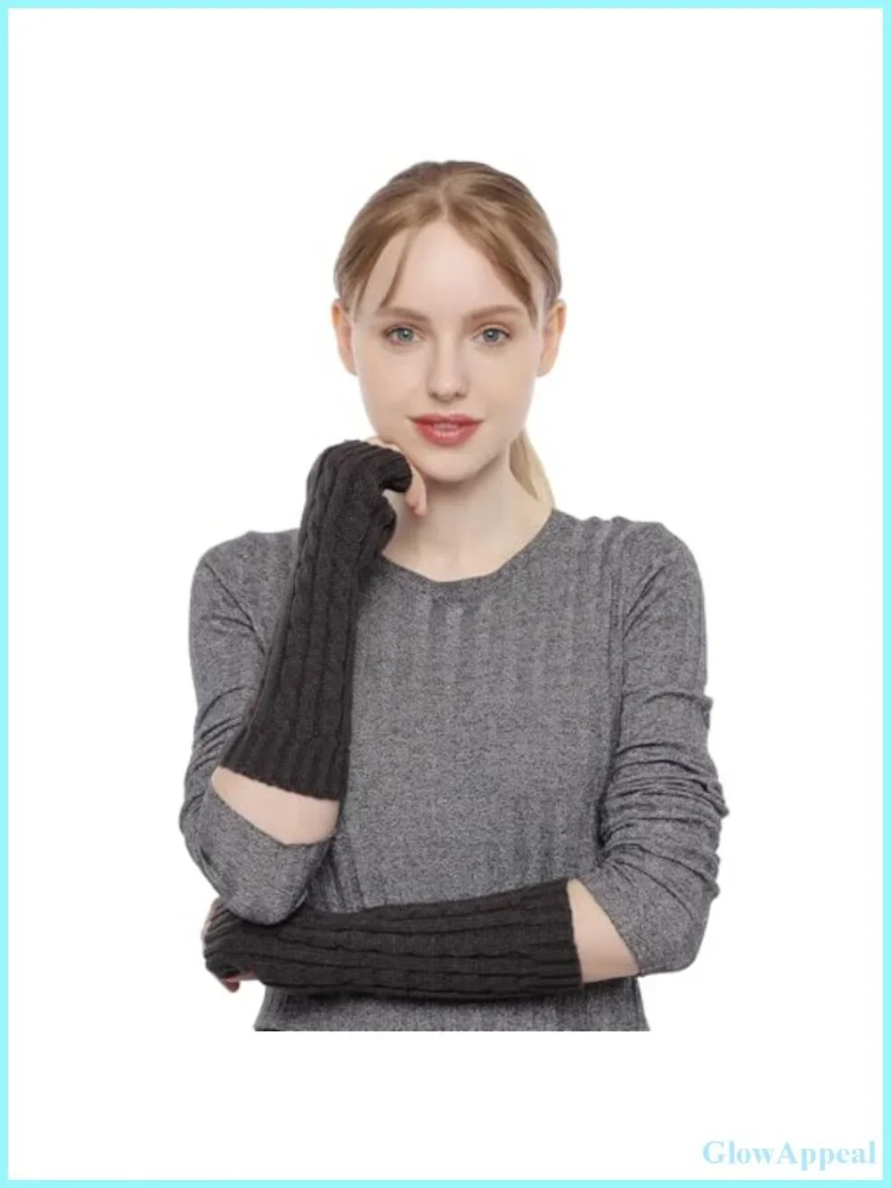 Cable Knit Fingerless Gloves Arm Warmers Thumb Hole for Women